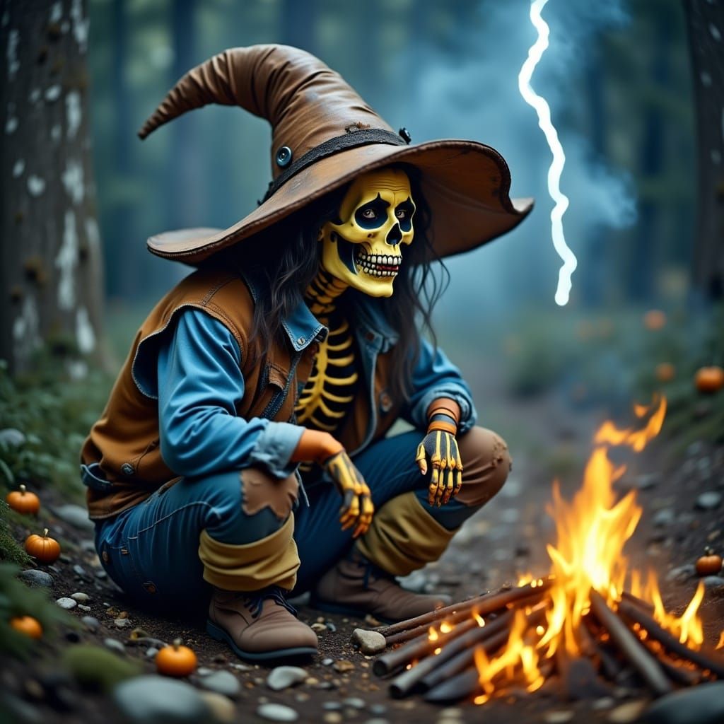 Day of the Dead Skeletal Gnome by Campfire