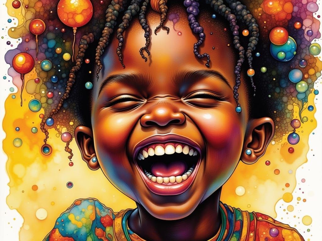Close Up Portrait of Joyful African Girl in Alcohol Ink Styl...