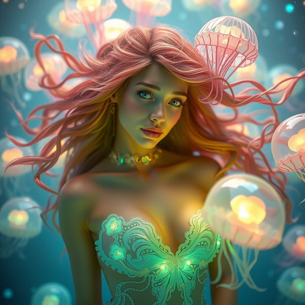 Glowing Mermaid Goddess in Vibrant Oceanic Dreamscape