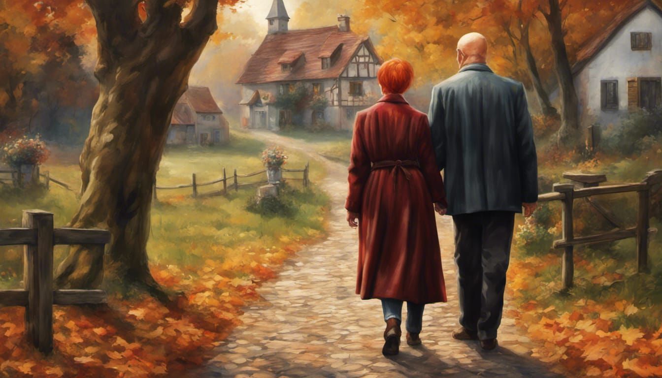 Couple in German Village: Hyperrealistic Splash Art