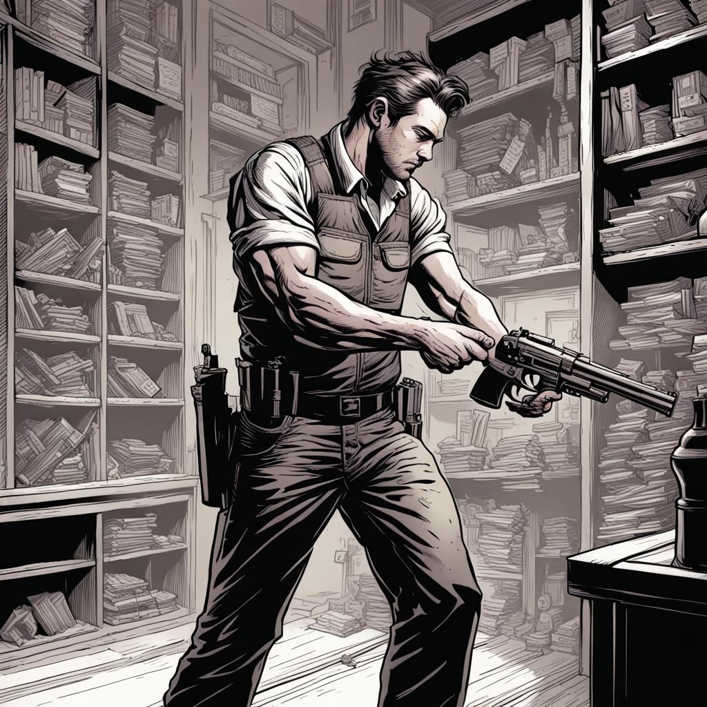 Man Reloading Gun in Comic Book Style