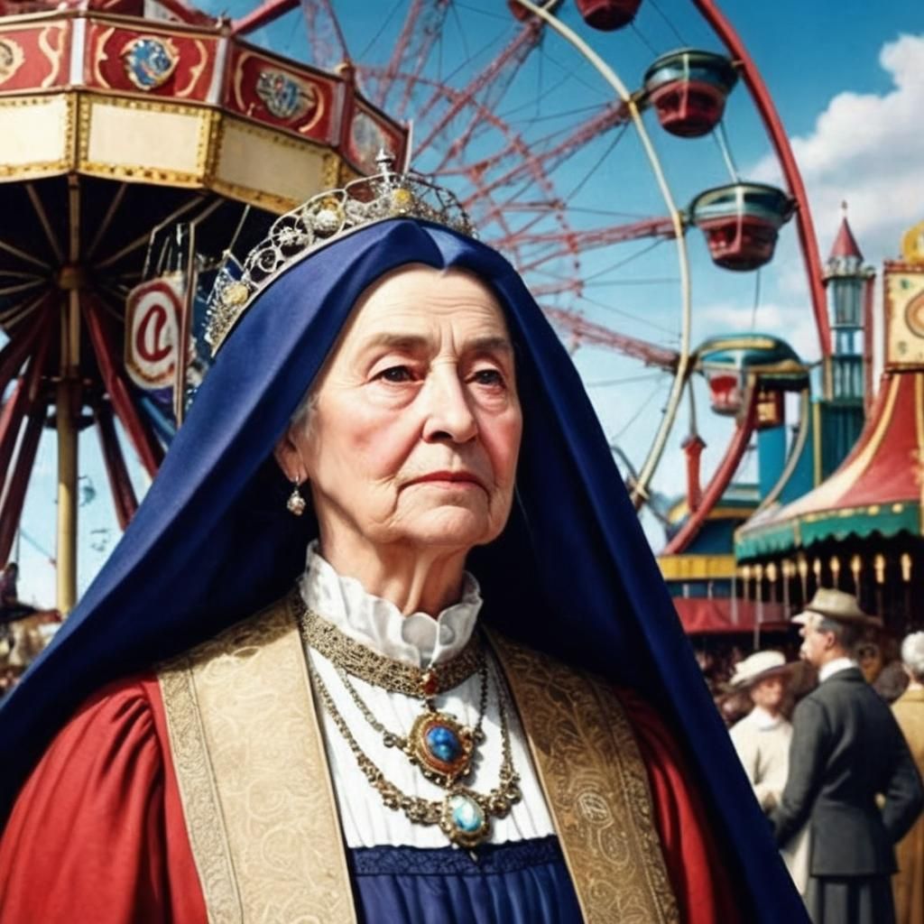 Pompous Queen Disdains Vintage Amusement Park