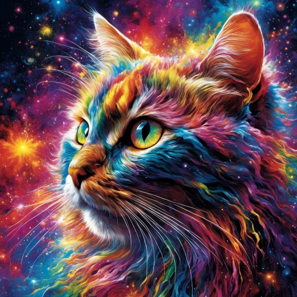 Rainbow Dust Cat in Hyperreal Style