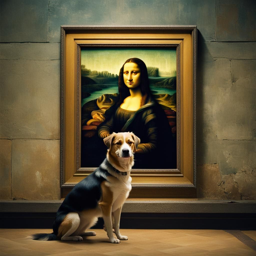a dog painting the Mona Lisa as a dog