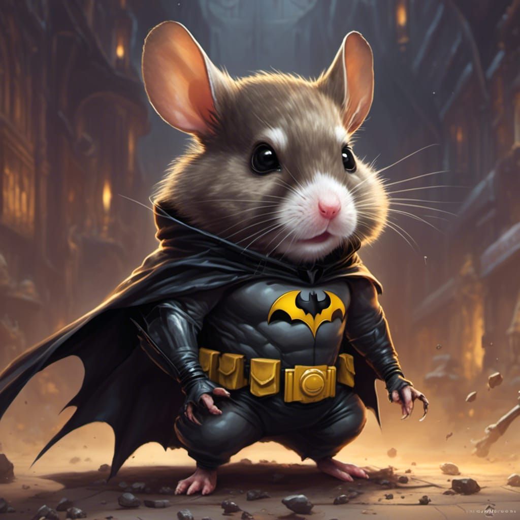 Hamster Dressed as Batman Anime Concept Art