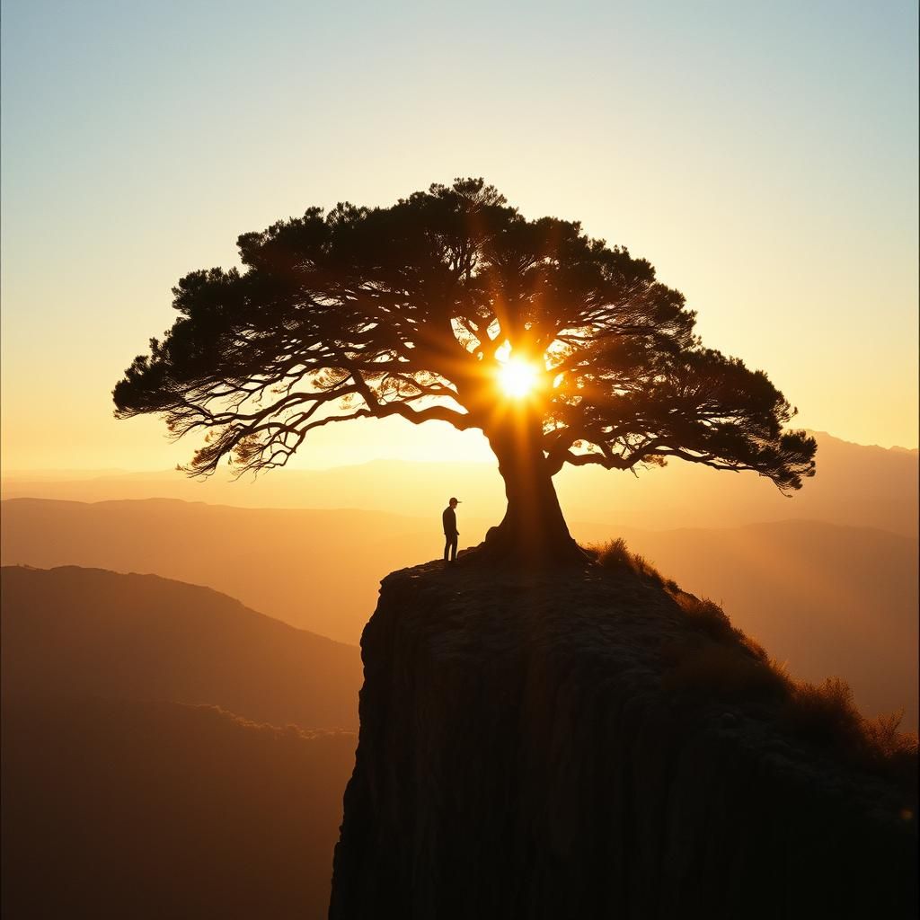 Cliffside Figure Protected by Ancient Tree Shadow