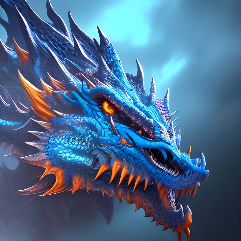 Majestic Blue Dragon Head in Detailed Matte Painting