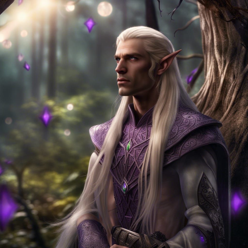 Handsome Elf in Mystical Forest, Hyperrealistic Image