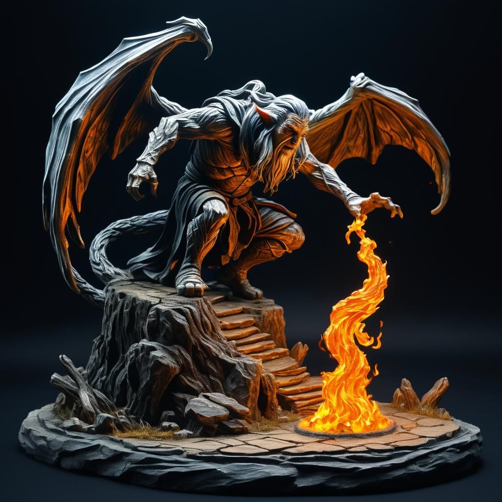 Wizard and Balrog: Wood Carving Masterpiece