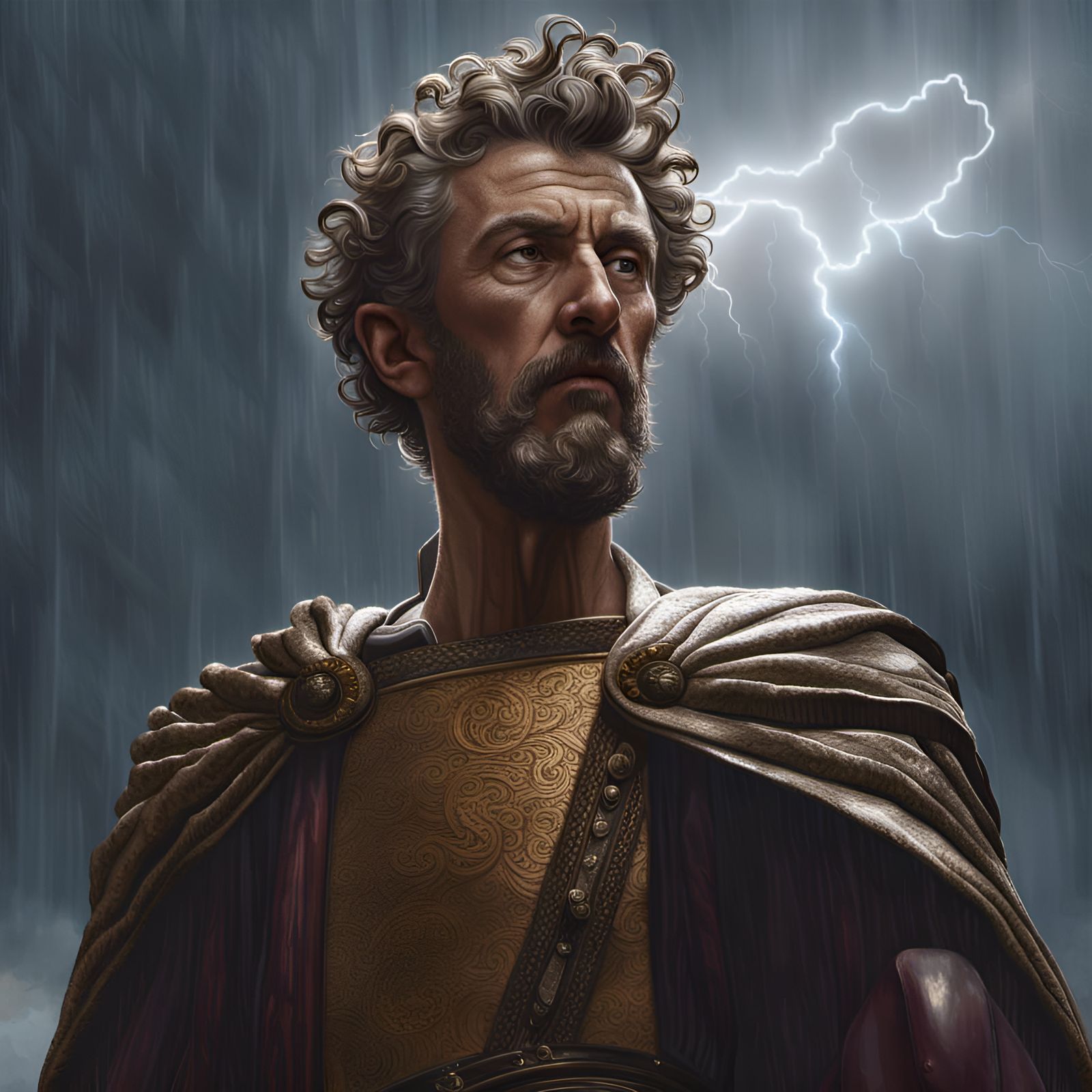 Marcus Aurelius in Thunderstorm: Digital Art Portrait