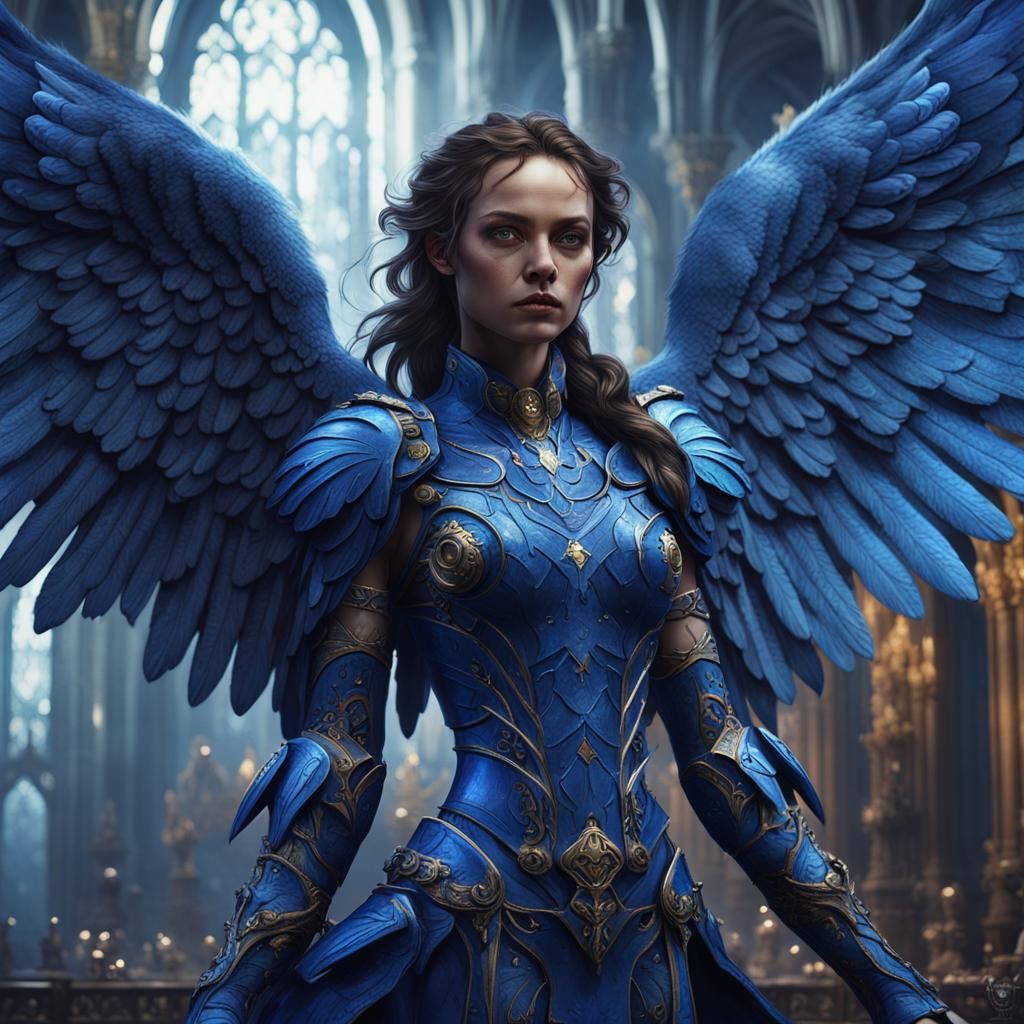 Beautiful Blue Angel Portrait in Ink Style