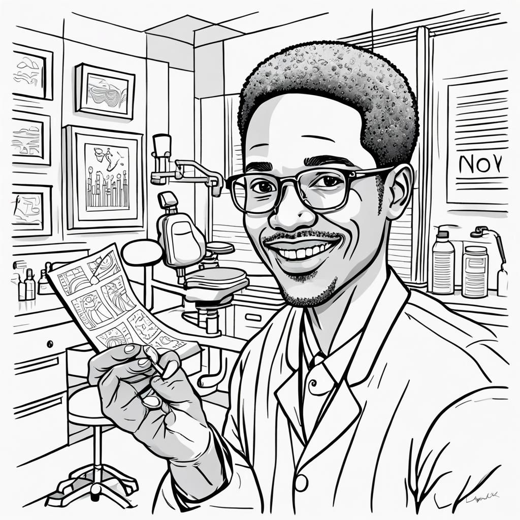 Dentist Coloring Page in Black and White