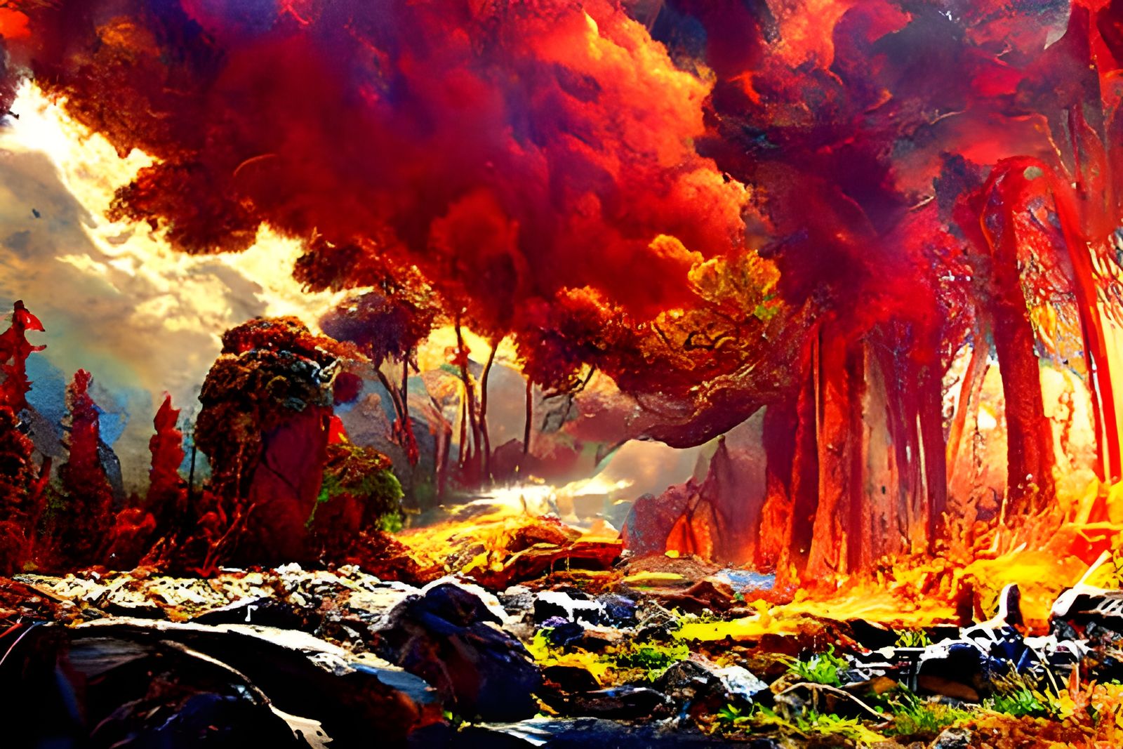 Inferno: Mountain Forest Fire in Romantic Style