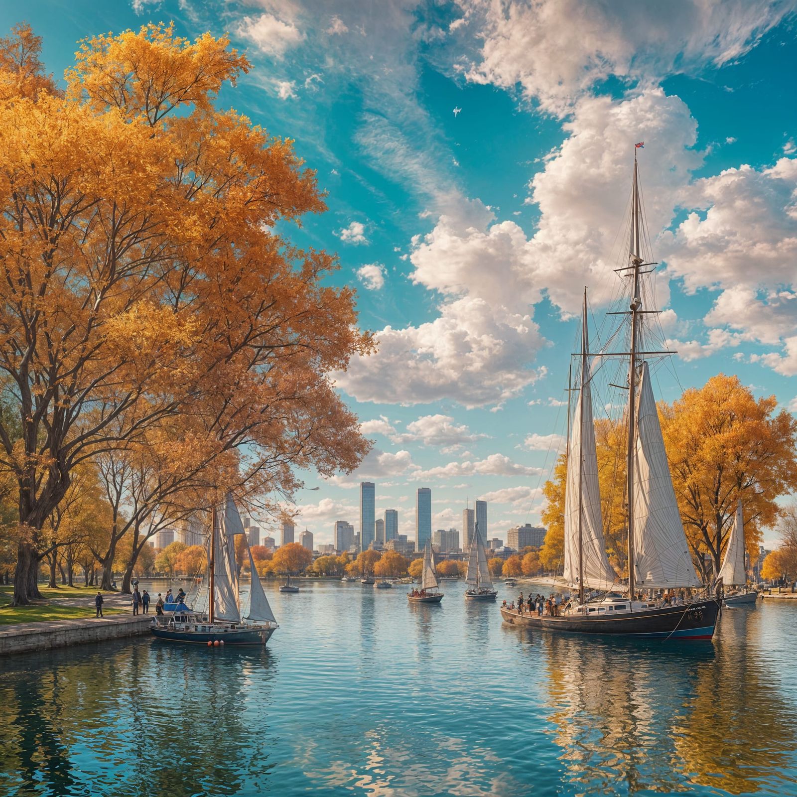 Sailboats on the Charles River, Boston: Digital Art