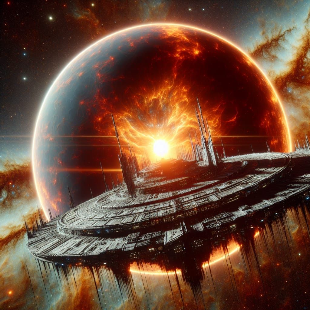 Alien Derelict Ship Orbits Dying Star in HDR