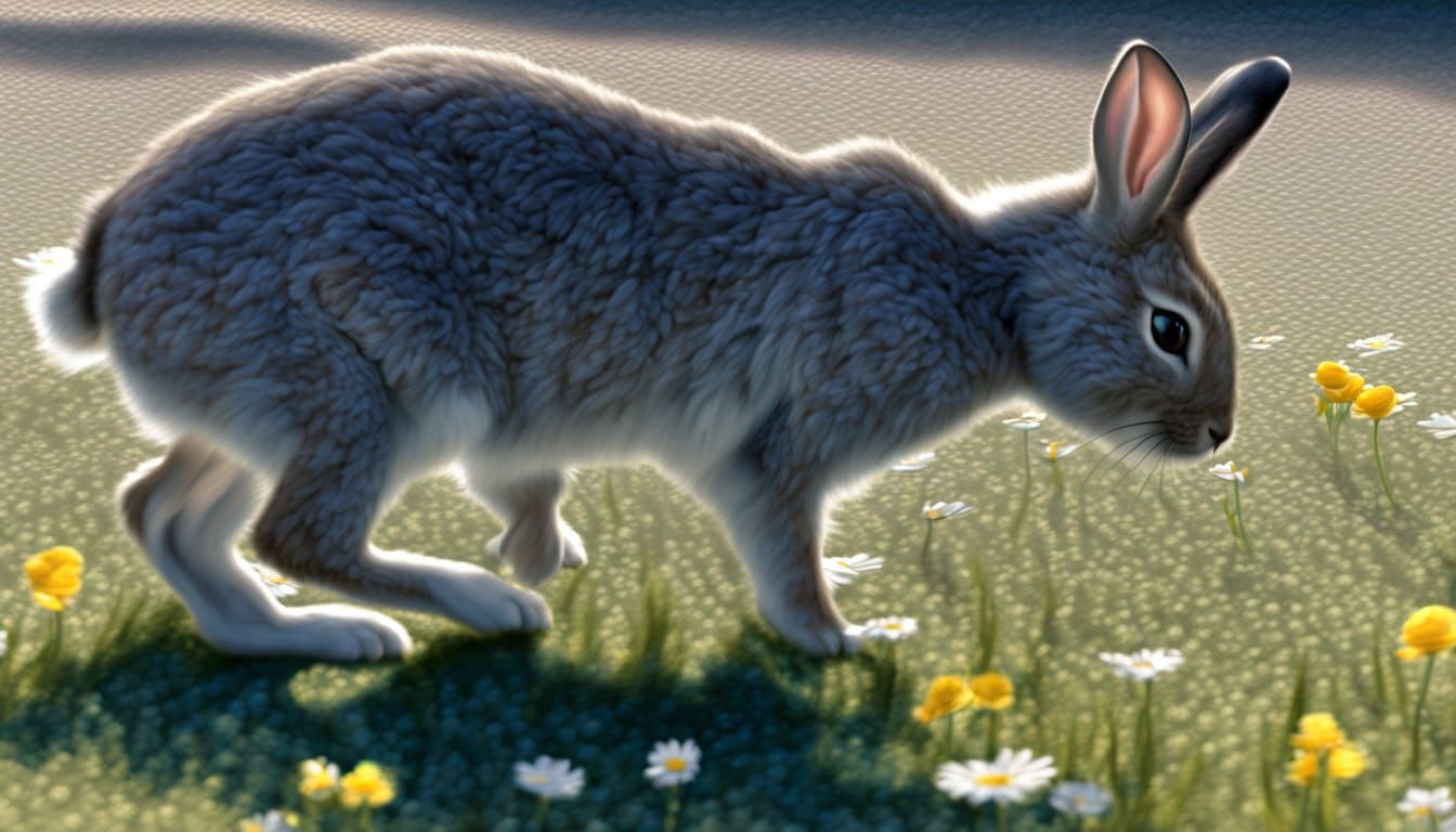 Anime Bunny Hopping in a Sunny Flower Field