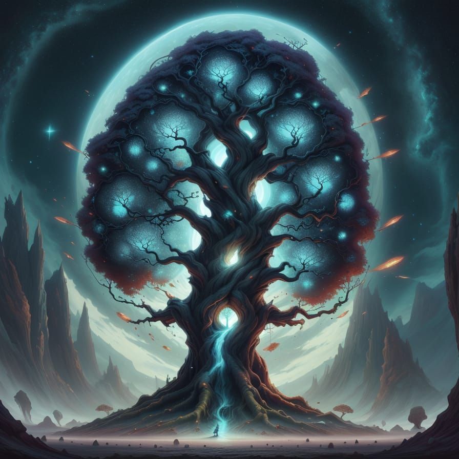 Vibrant Alien Tree in a Dystopian Landscape