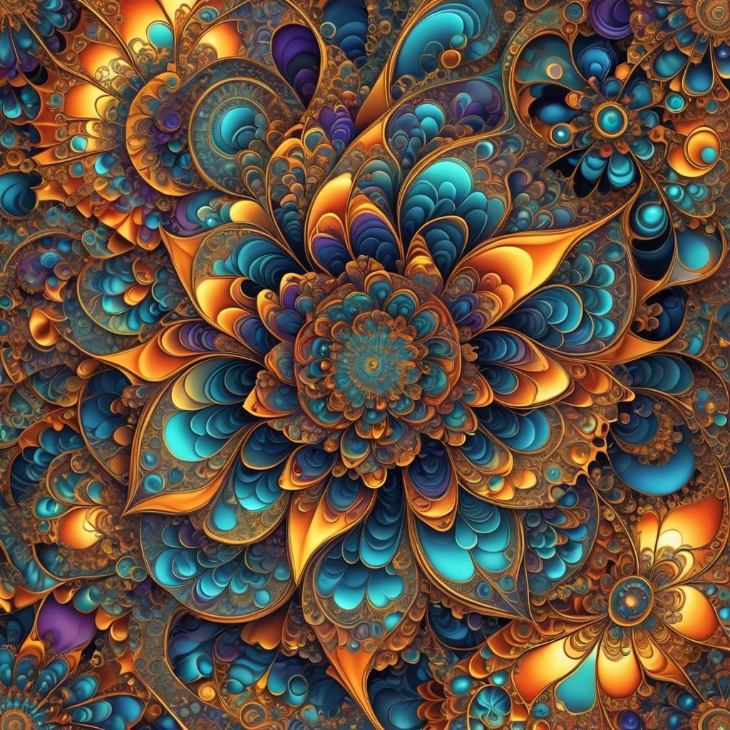 Iridescent Beach Fractal in Abstract Vector Style