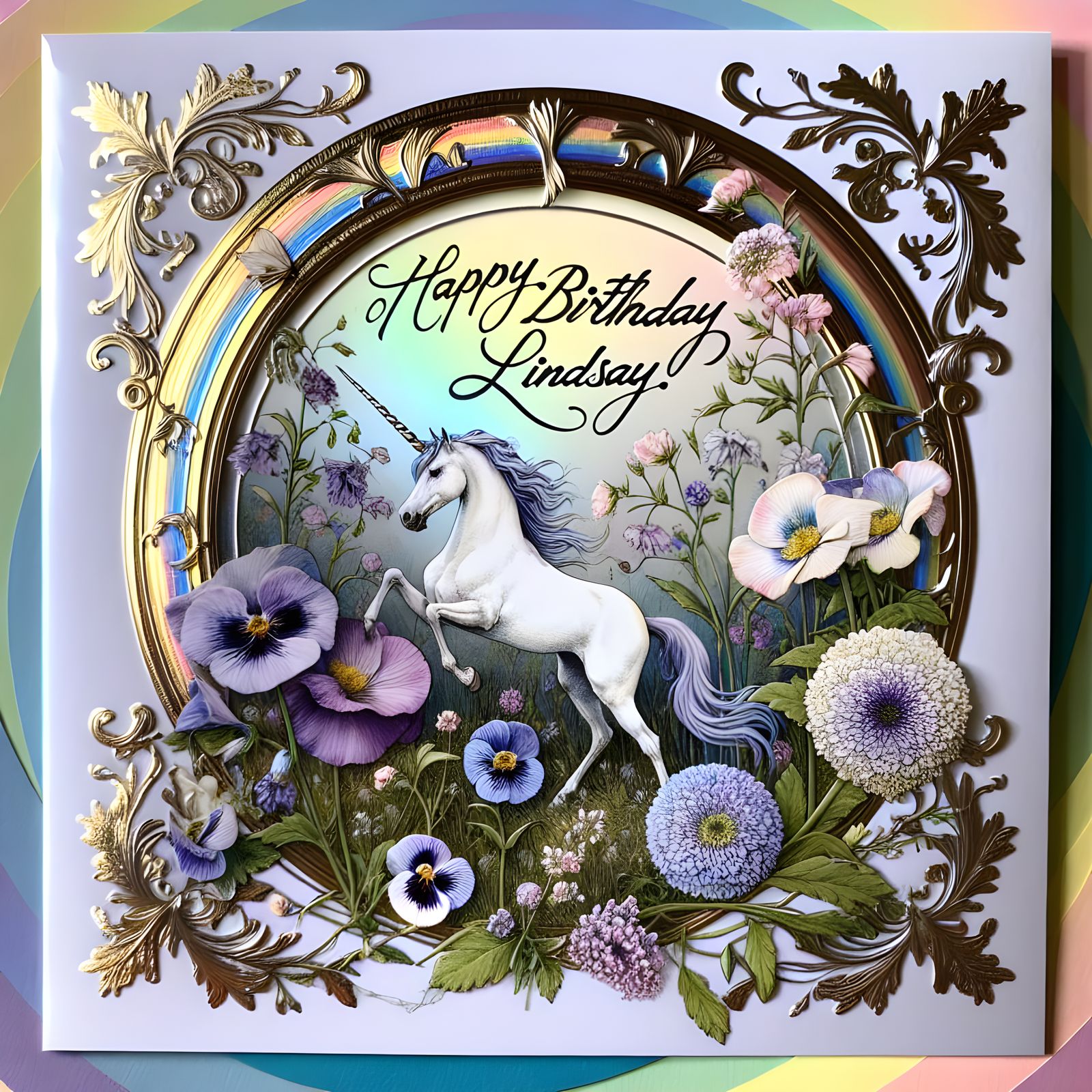 Luxurious Birthday Card with Unicorn and Autumn Blooms