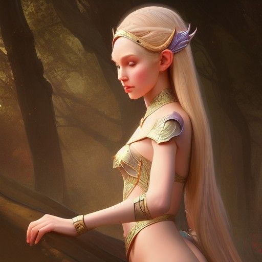 Detailed Elven Princess Concept Art in Art Nouveau Style