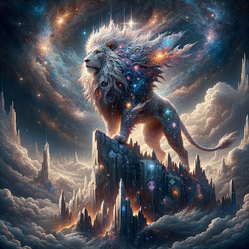 Cosmic Lion on Crystal Mountain Peak