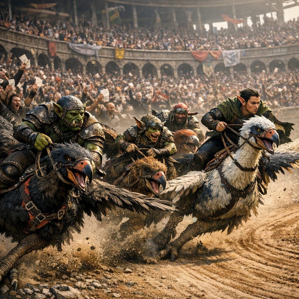 Fantasy Race: Orcs, Goblins, Elves on Terror Birds