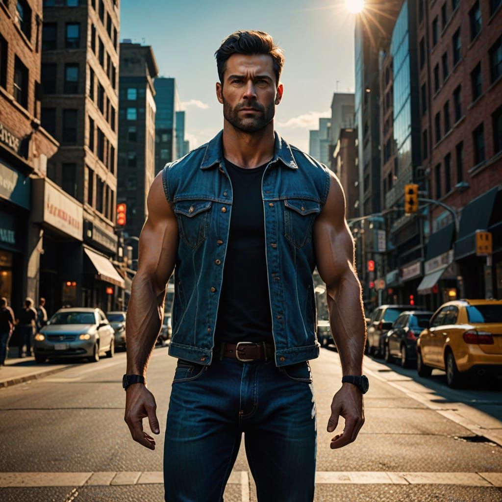 Handsome Man in Cityscape: A Cinematic Digital Artwork