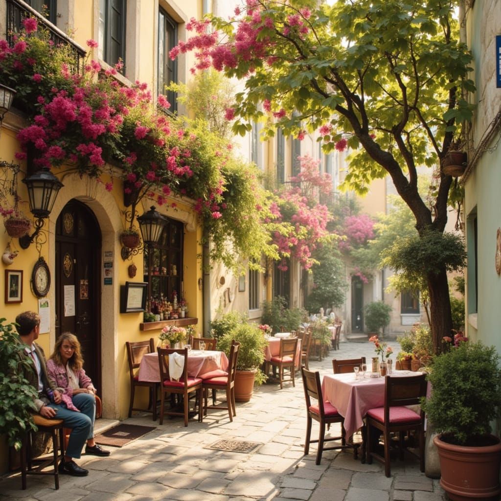 French Cafe Scene in Spring with Epic Lighting