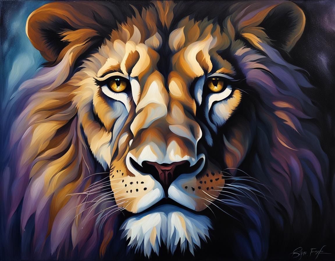 Mystical Lion Portrait in Dreamy Sfumato Style
