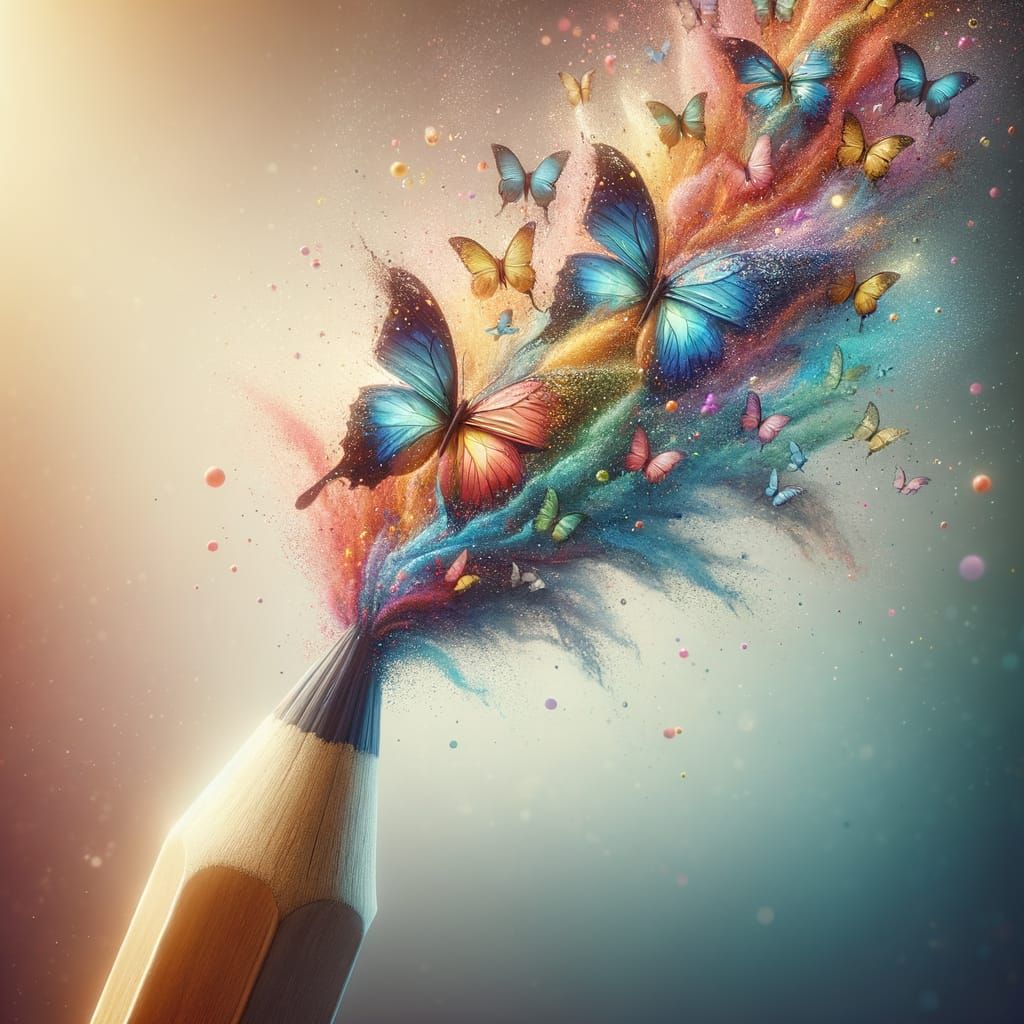 Butterflies Erupt from Sharpened Pencil in Watercolor Style