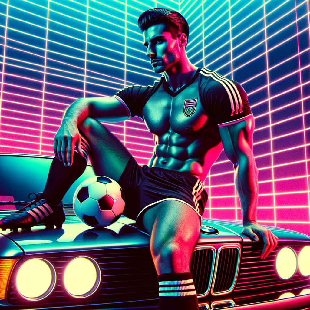 Soccer Star on BMW in Synthwave Neon Glow