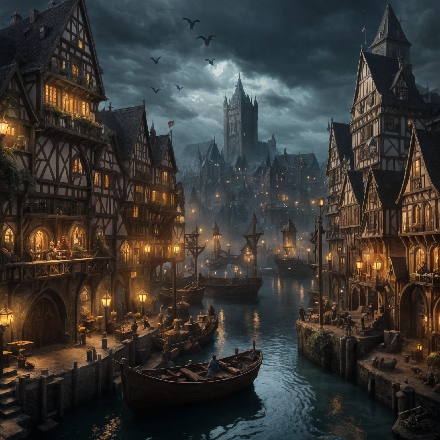 Dark Fantasy Medieval Port City in German Style