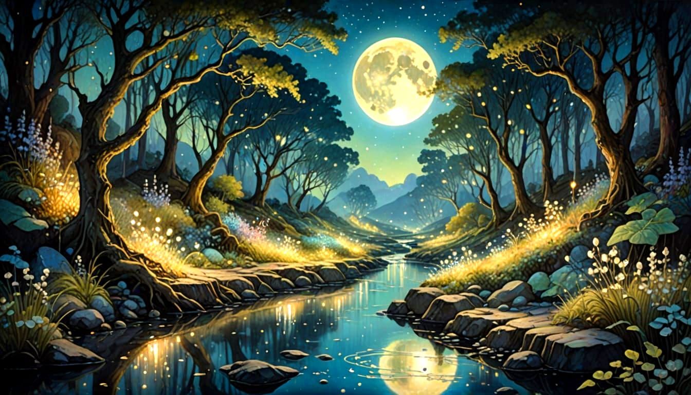 Ethereal 3D Glass Art with Moonlit Streams