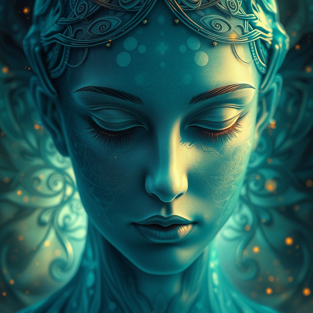 Ethereal Layered Face in Fantasy Concept Art Style