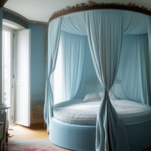 Ornate Canopy Bed in Paris Apartment, Digital Painting