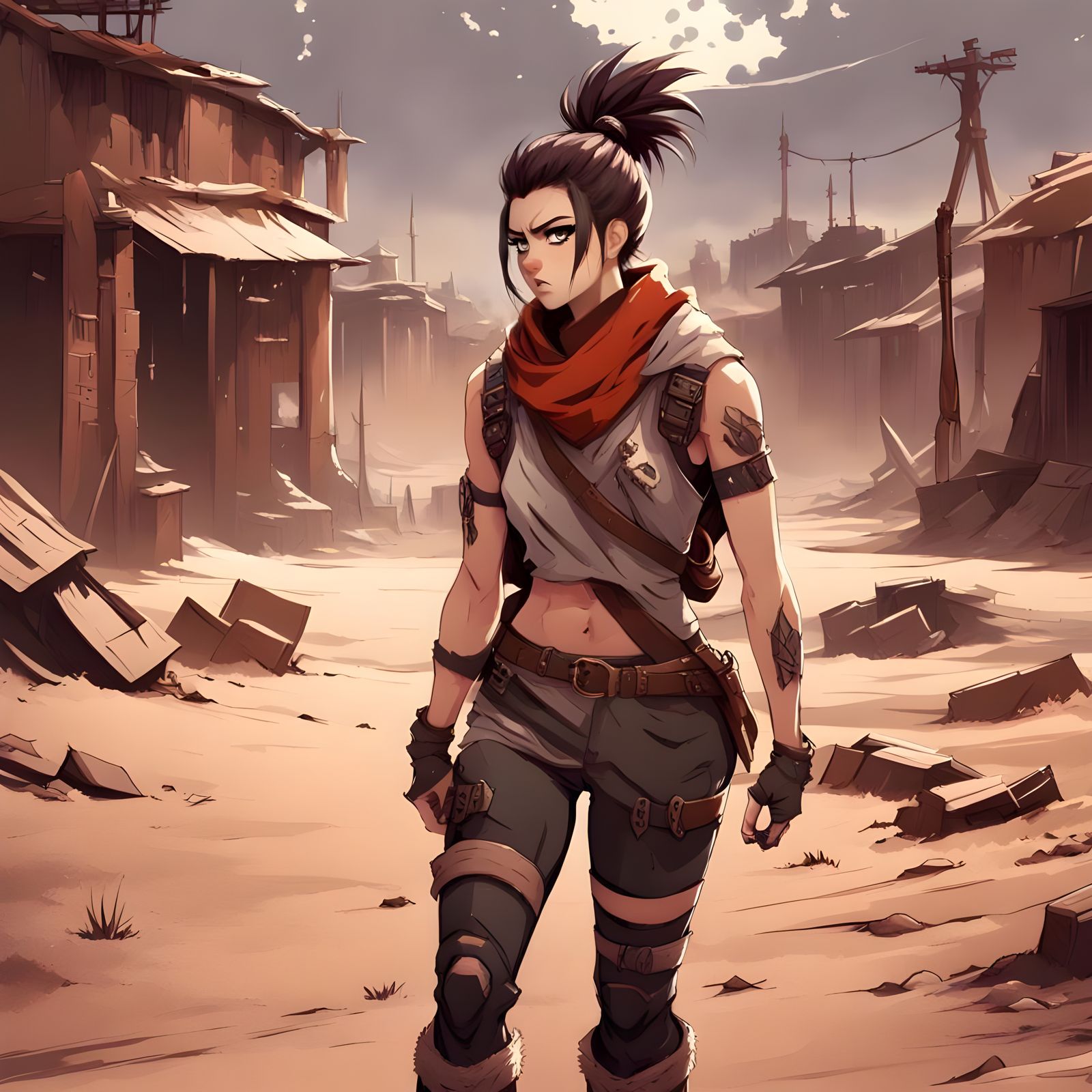 Anime Woman in Post-Apocalyptic Desert Village