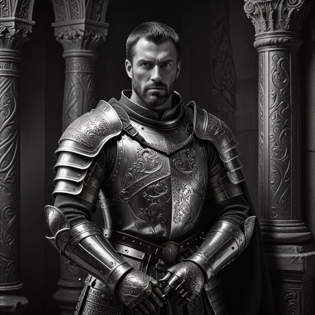 Muscular Knight's Photorealistic Portrait in Ornate Armor