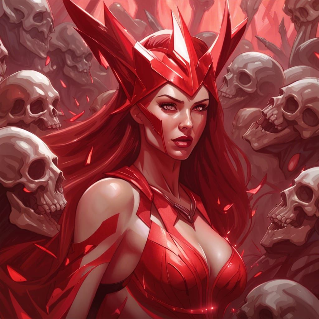 Scarlet Witch Battles Skeleton Warriors: Hyperdetailed Portr...