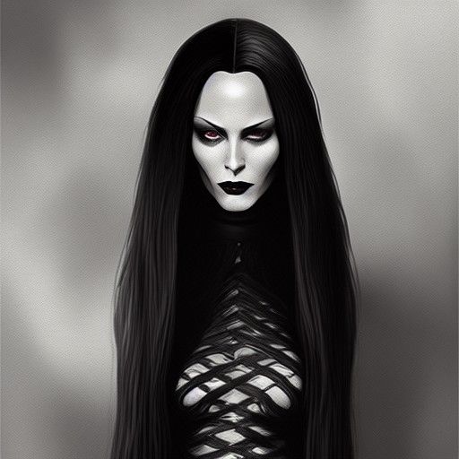 Intricate Digital Painting of Morticia Addams