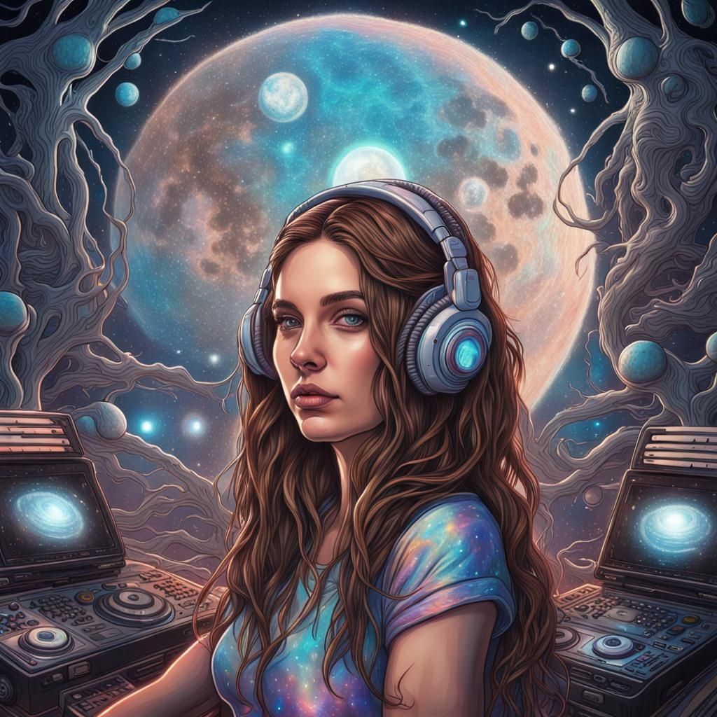 DJ on the Moon with Aliens: Cosmic Holographic Art