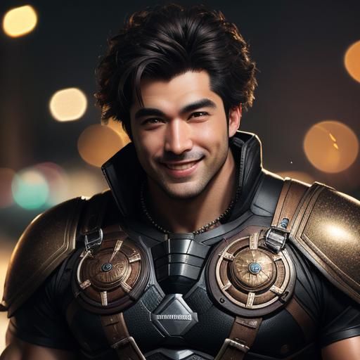 Strong Samoan Man Surrounded by Lush Candy