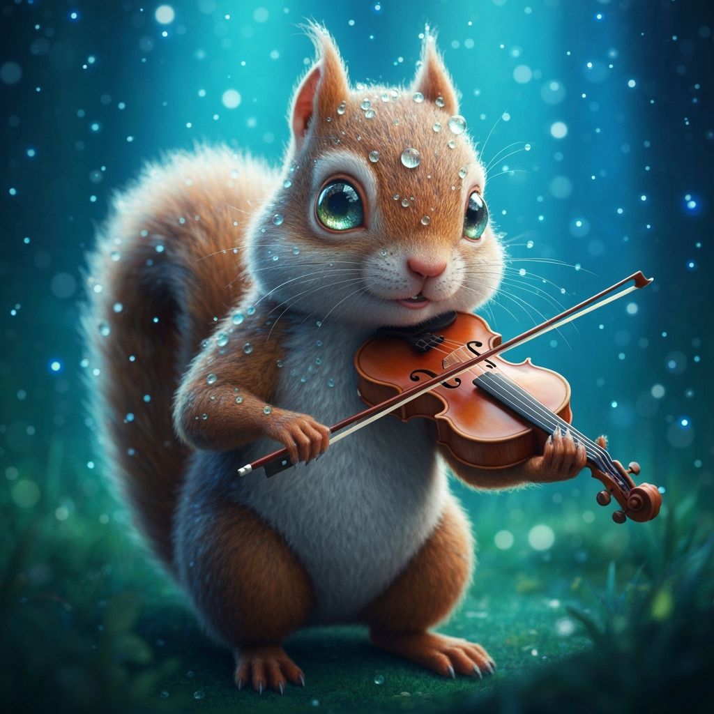 Magical Squirrel Plays Violin Under Starry Sky