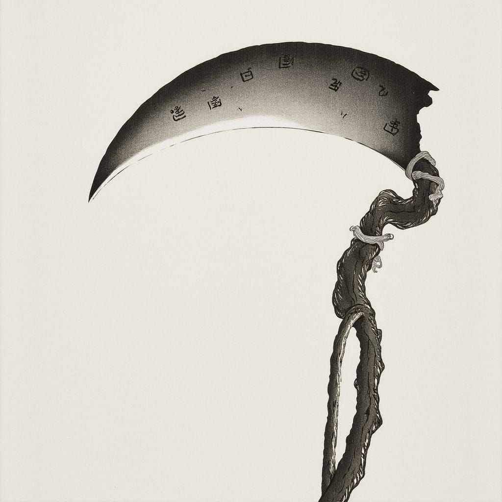 Crescent Moon Scythe in Ohara Koson Style