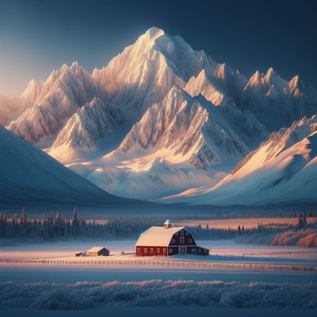 Alaska Winter Landscape with Pioneer Peak Mountain