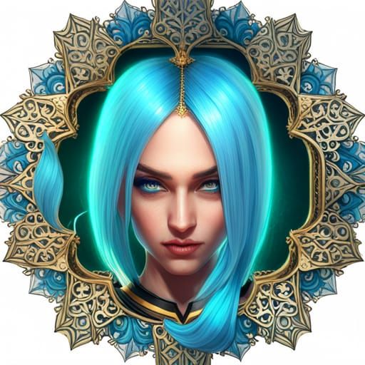 Regal Woman with Blue Hair Digital Portrait