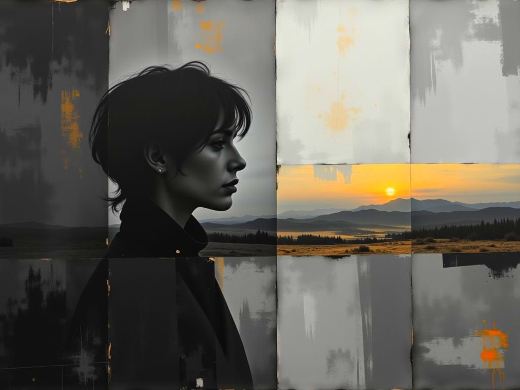 Ethereal Portrait of Isolation in Overlapping Panels