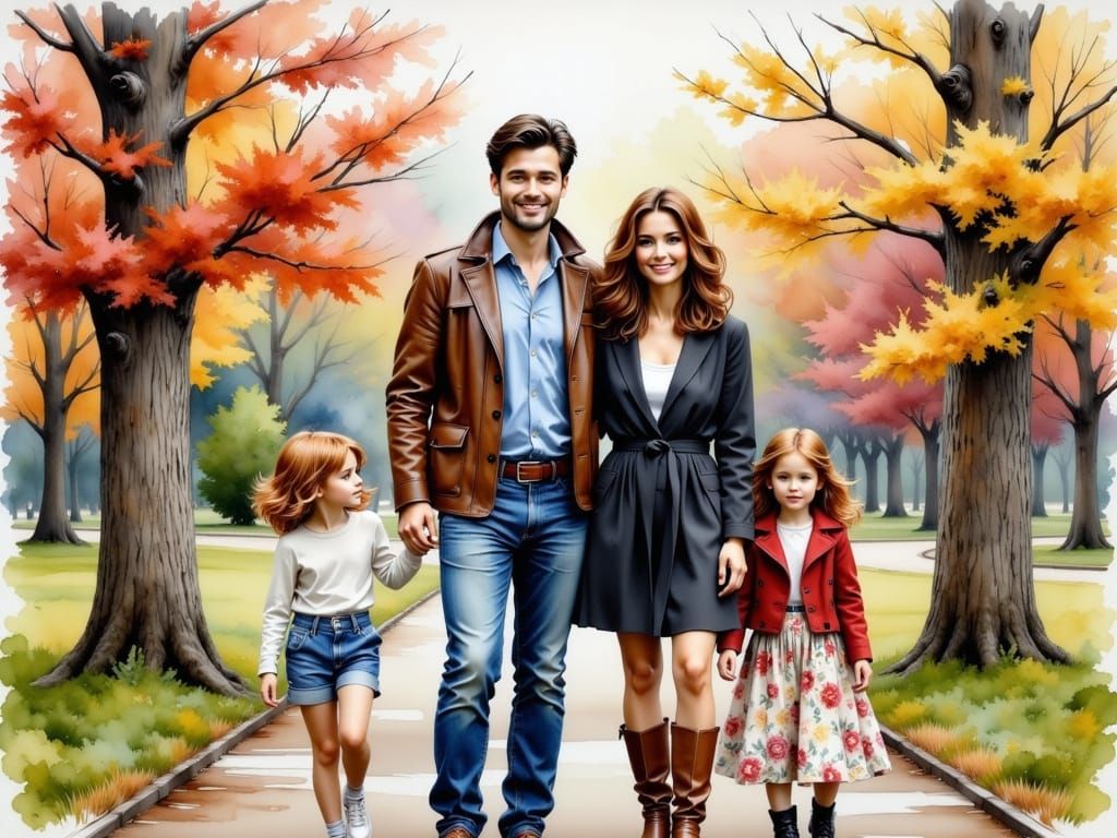 Intimate Family Portrait in Watercolor Style