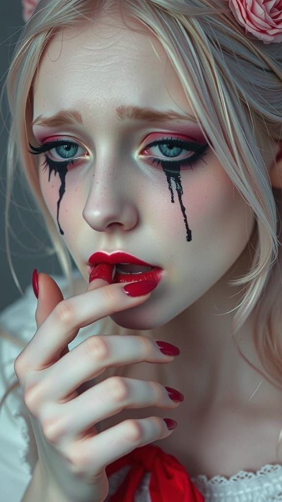 Crying Cosplay Girl with Smeared Mascara