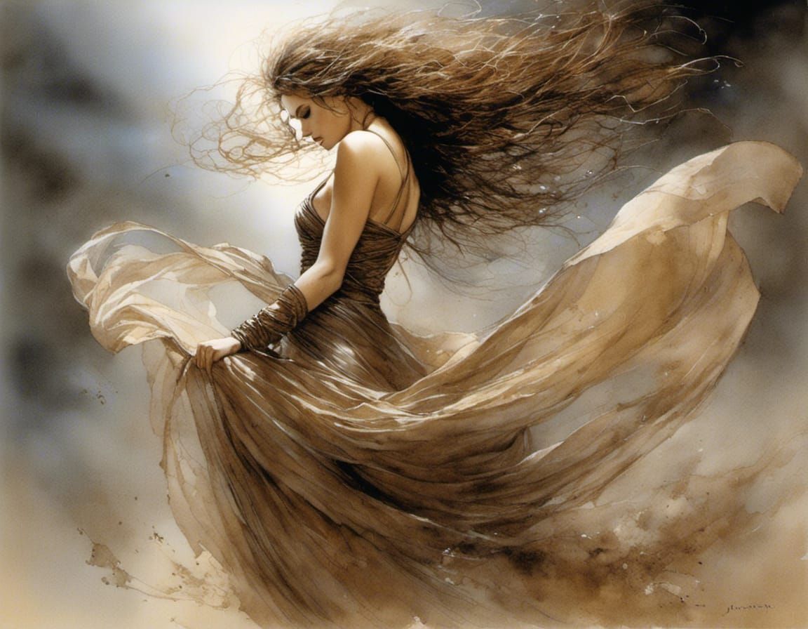 Voluptuous Woman in Wind, Artistic Illustration