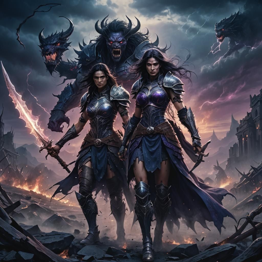 Warrior and Temptress: Dark Fantasy Battlefield Encounter